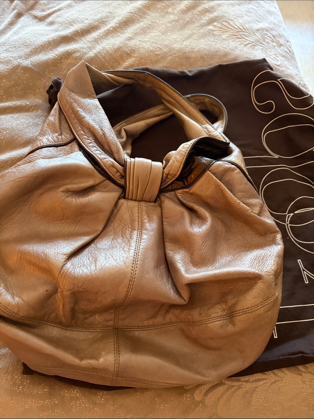 Kooba Taupe Leather Gathered Hobo Bag